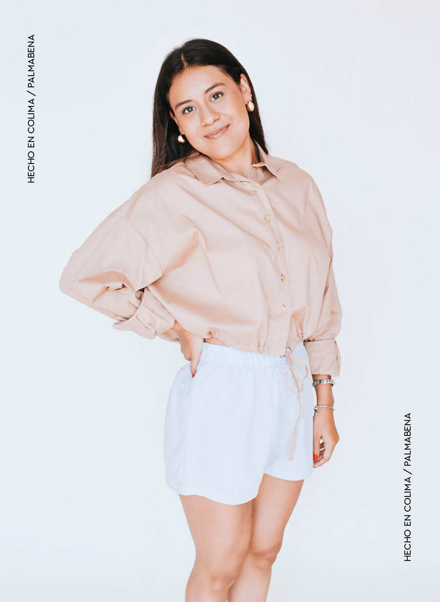 Camisa crop con amarre kaki - 1C-74B