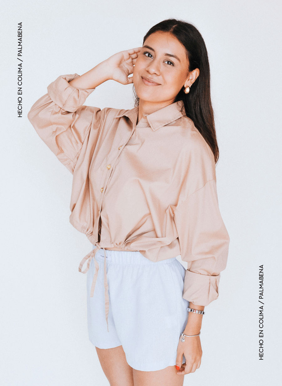 Camisa crop con amarre kaki - 1C-74B