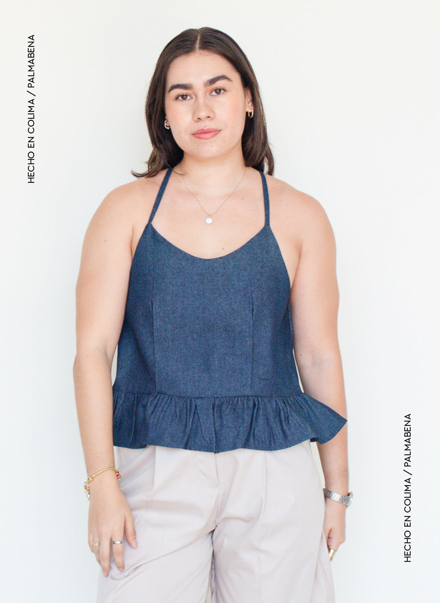 Blusa tirante cruzado mezclilla - 1B-55C