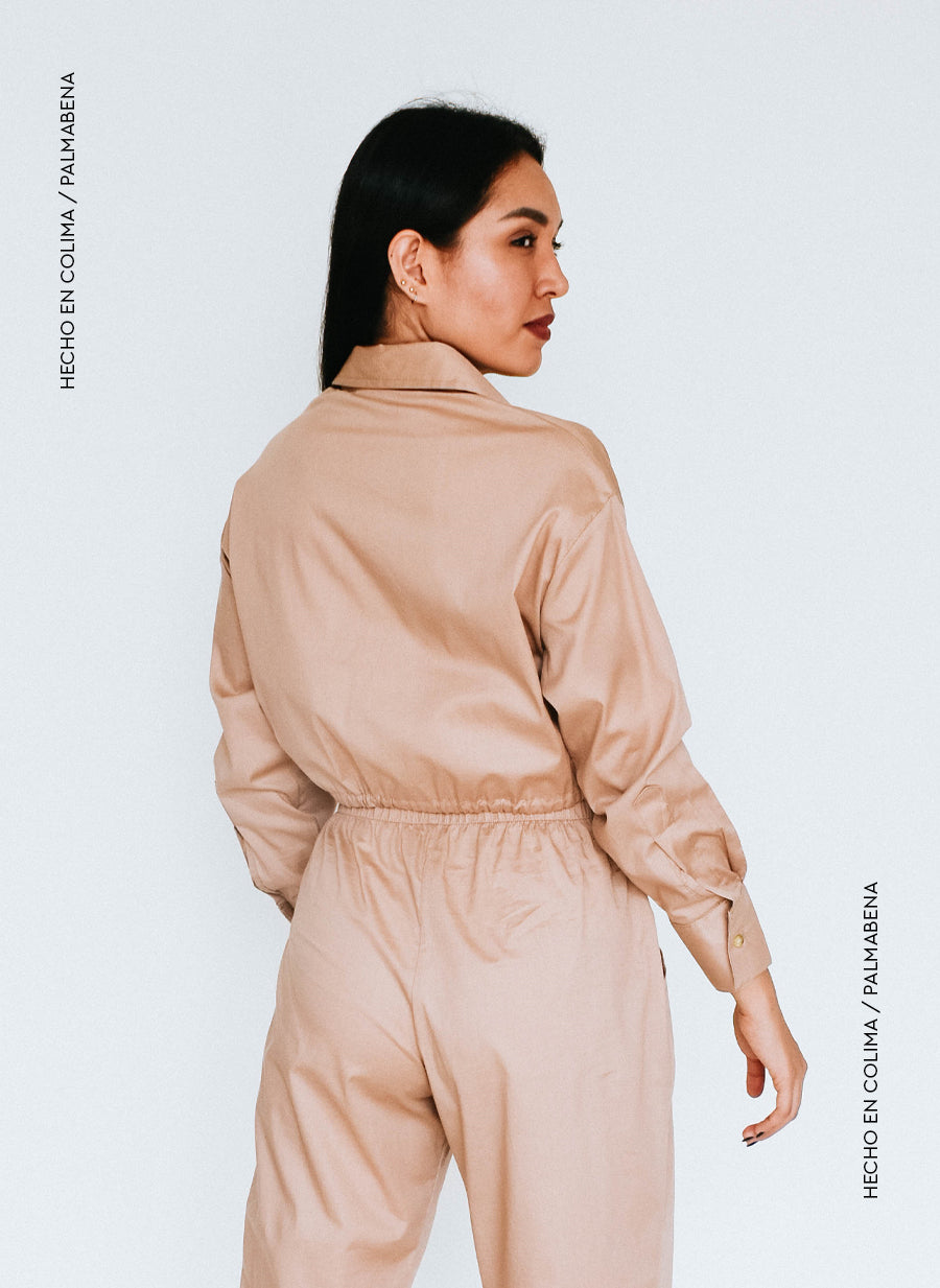 Camisa crop con amarre kaki - 1C-74B