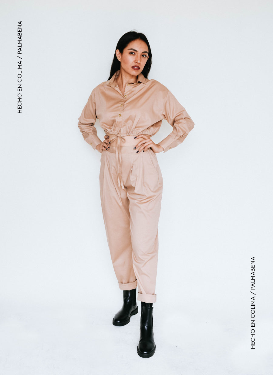 Camisa crop con amarre kaki - 1C-74B