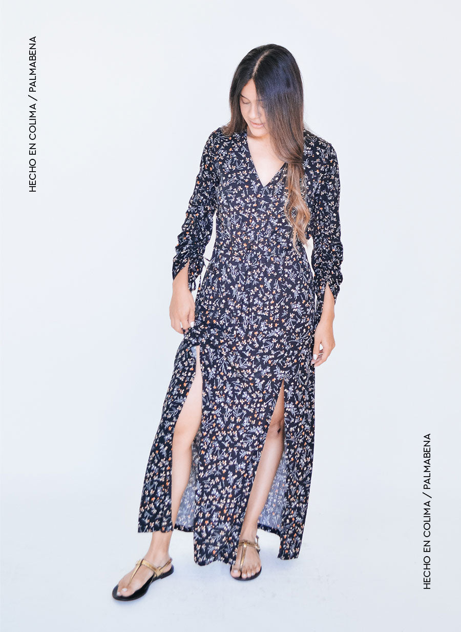Maxi vestido con abertura estampado de flores - 1V-60C