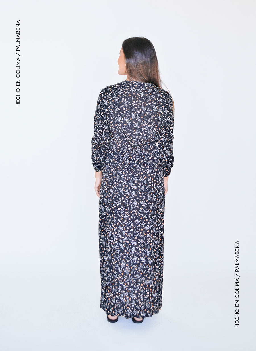 Maxi vestido con abertura estampado de flores - 1V-60C