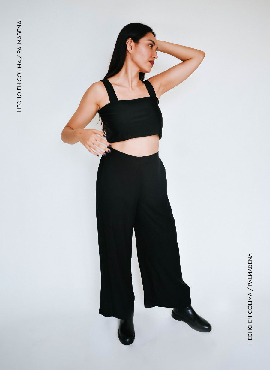 Pantalón ancho pinzas negro - 1P-36D