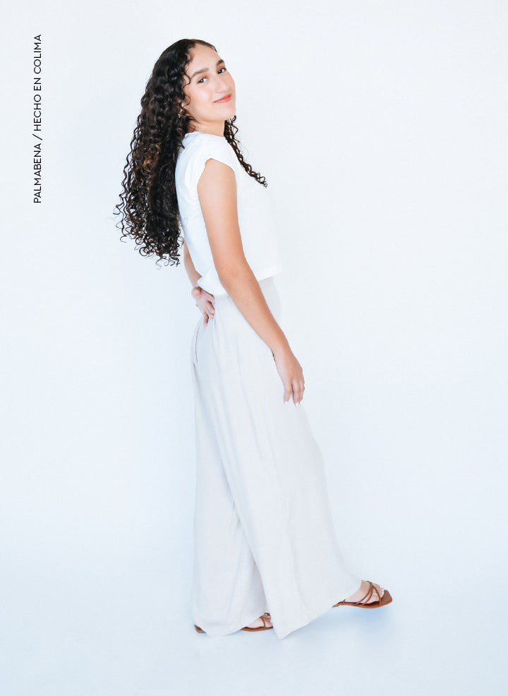 Pantalón recto fluido beige - 1P-37A