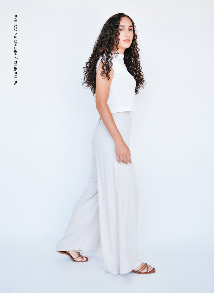 Pantalón recto fluido beige - 1P-37A
