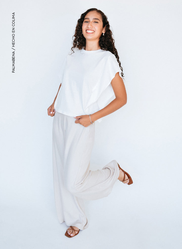 Pantalón recto fluido beige - 1P-37A