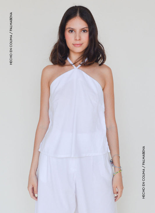 Blusa halter amarre en cuello blanca - 1B-127A