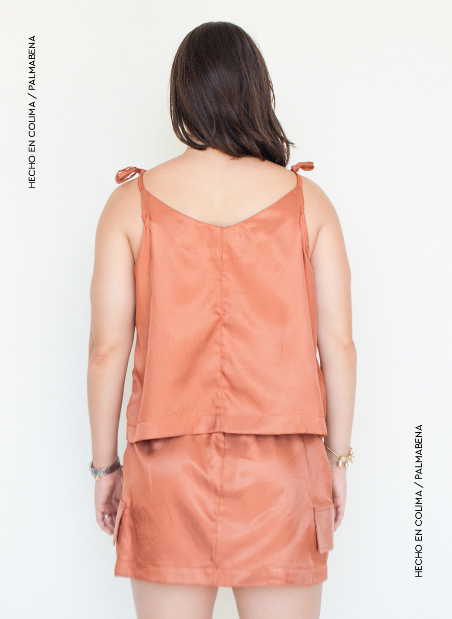 Blusa tirantes amarres en busto ocre - 1B-124A