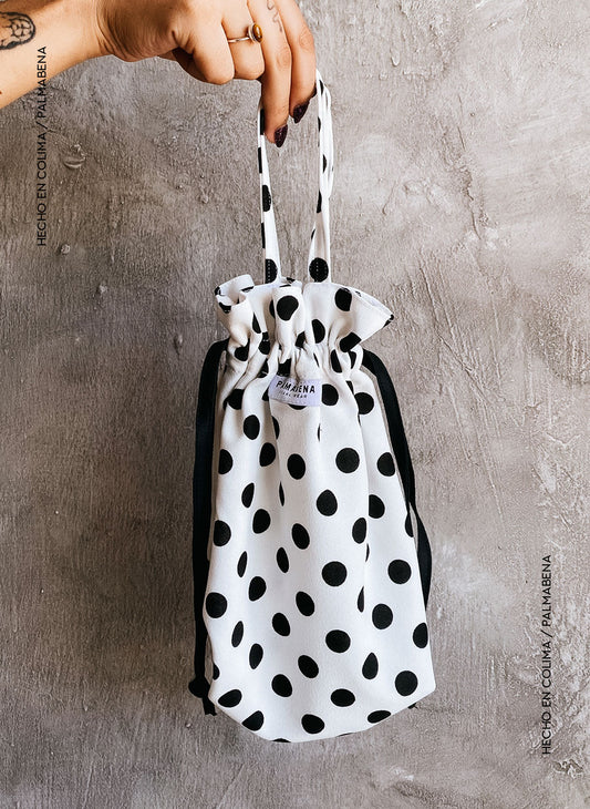 Bolsa de mano upcycling lunares