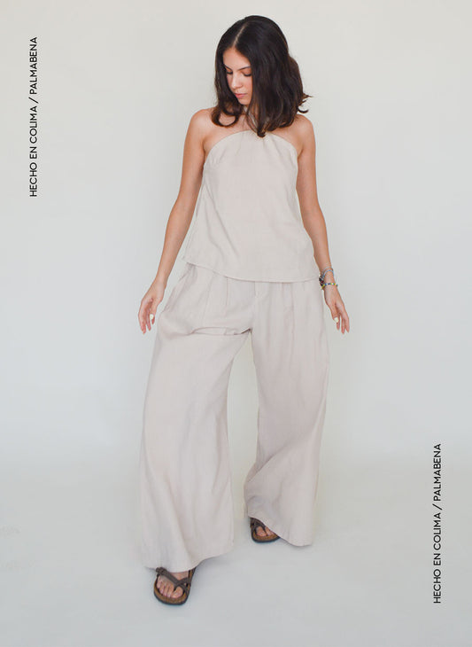 Pantalón fluido pinzas arena - 1P-45B