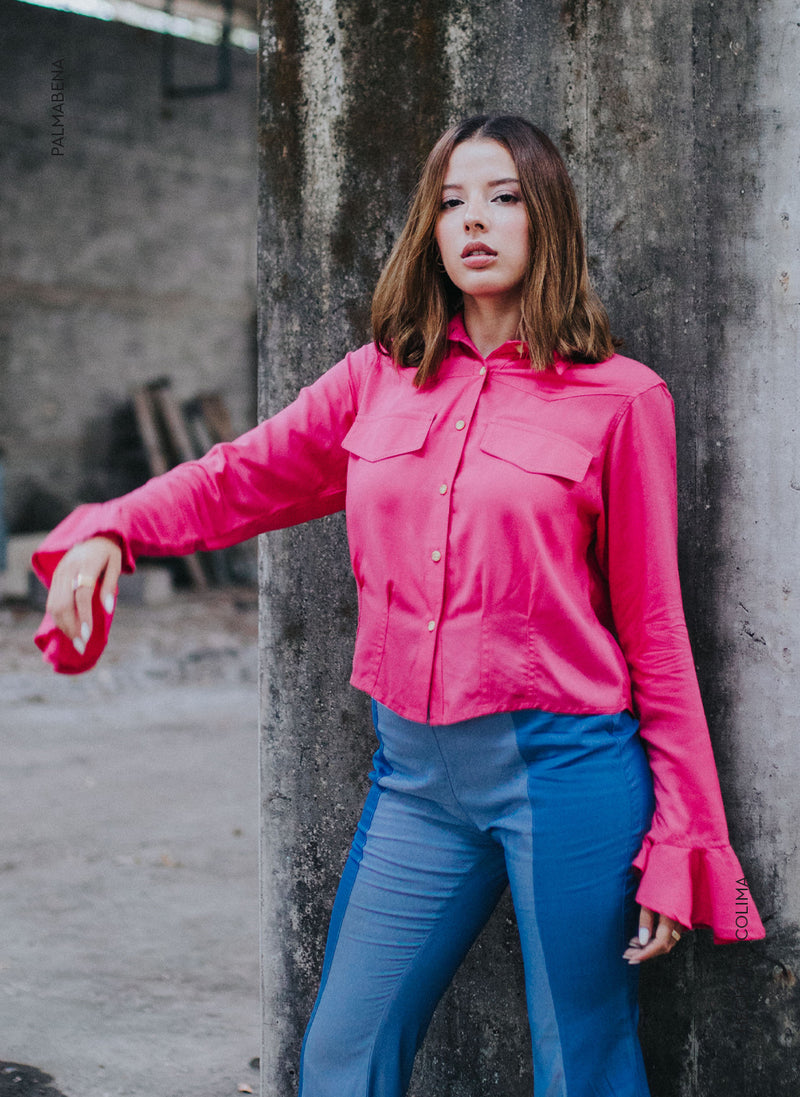 Camisa crop con puño escarola fiusha - 1C-73
