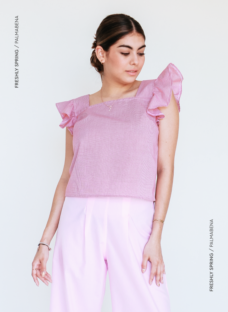 Blusa cuadros rojos de olán - 1C-96